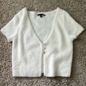 Cute fuzzy soft white cardigan Kendall and Kylie collection